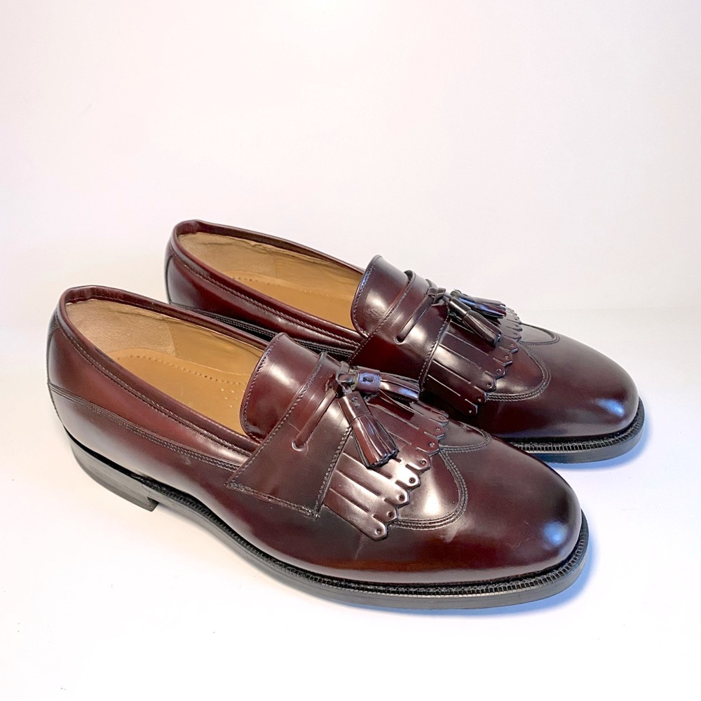 Johnston & Murphy Italian Made Mahogony Leather Oxford‎ Tassel Loafers Size 9.5